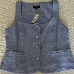 J. Crew Scoop-neck Linen Blend Vest Waistcoat Sleeveless Top Light Blue